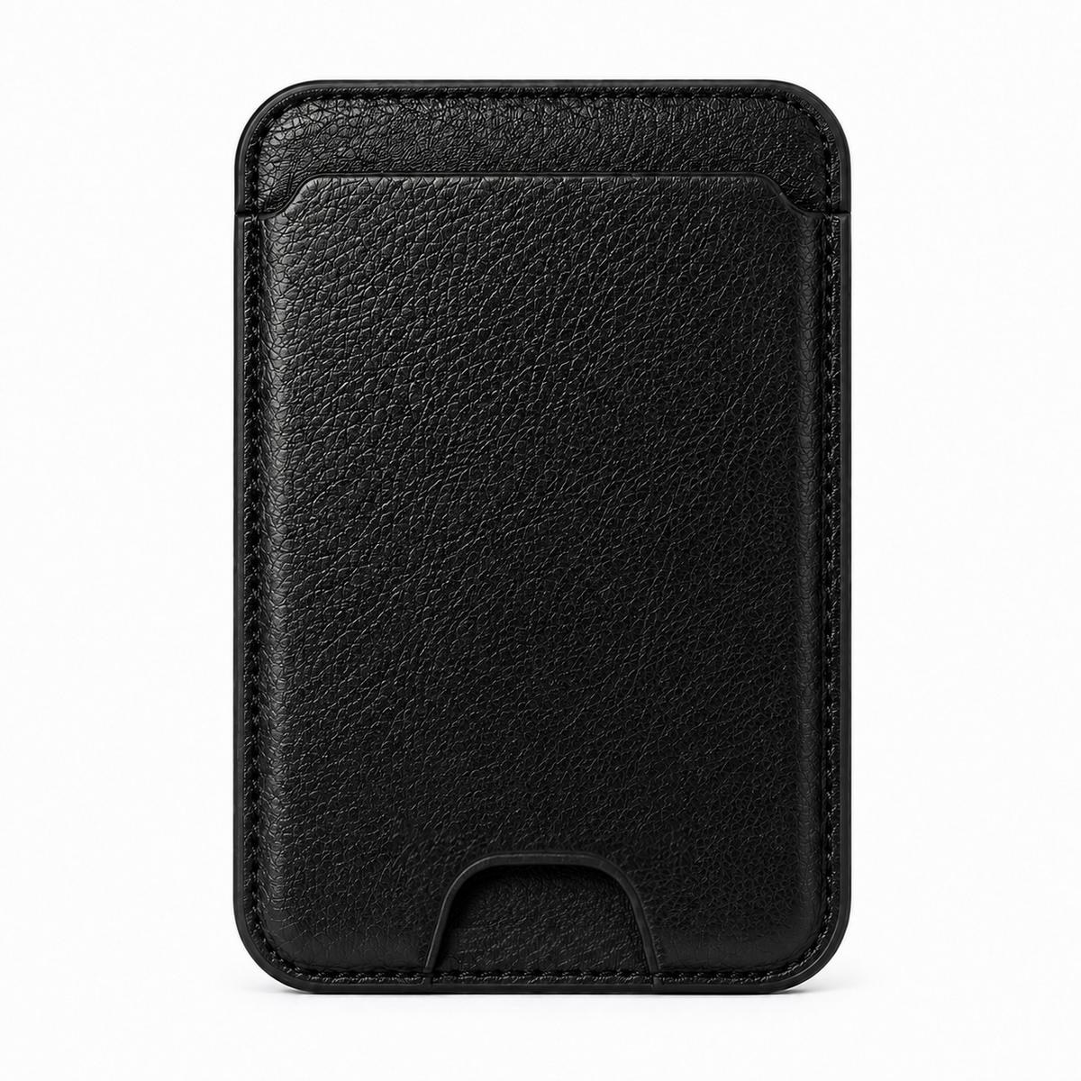 Obsidian Black MagSafe card holder front view showing textured finish and thumb notch