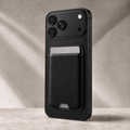 Obsidian Black MagSafe card holder attached to a phone for everyday carry