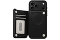 Obsidian black MagSafe flip wallet case open interior with card slots and magnetic ring