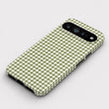 Olive Green and White Gingham Google Pixel Case - flat angled view
