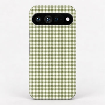 Olive Green and White Gingham Google Pixel Case - centered back view