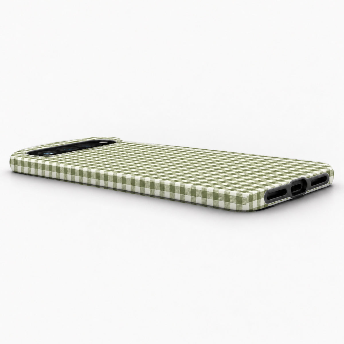Olive Green and White Gingham Google Pixel Case - low side view