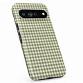 Olive Green and White Gingham Google Pixel Case - standing angled view