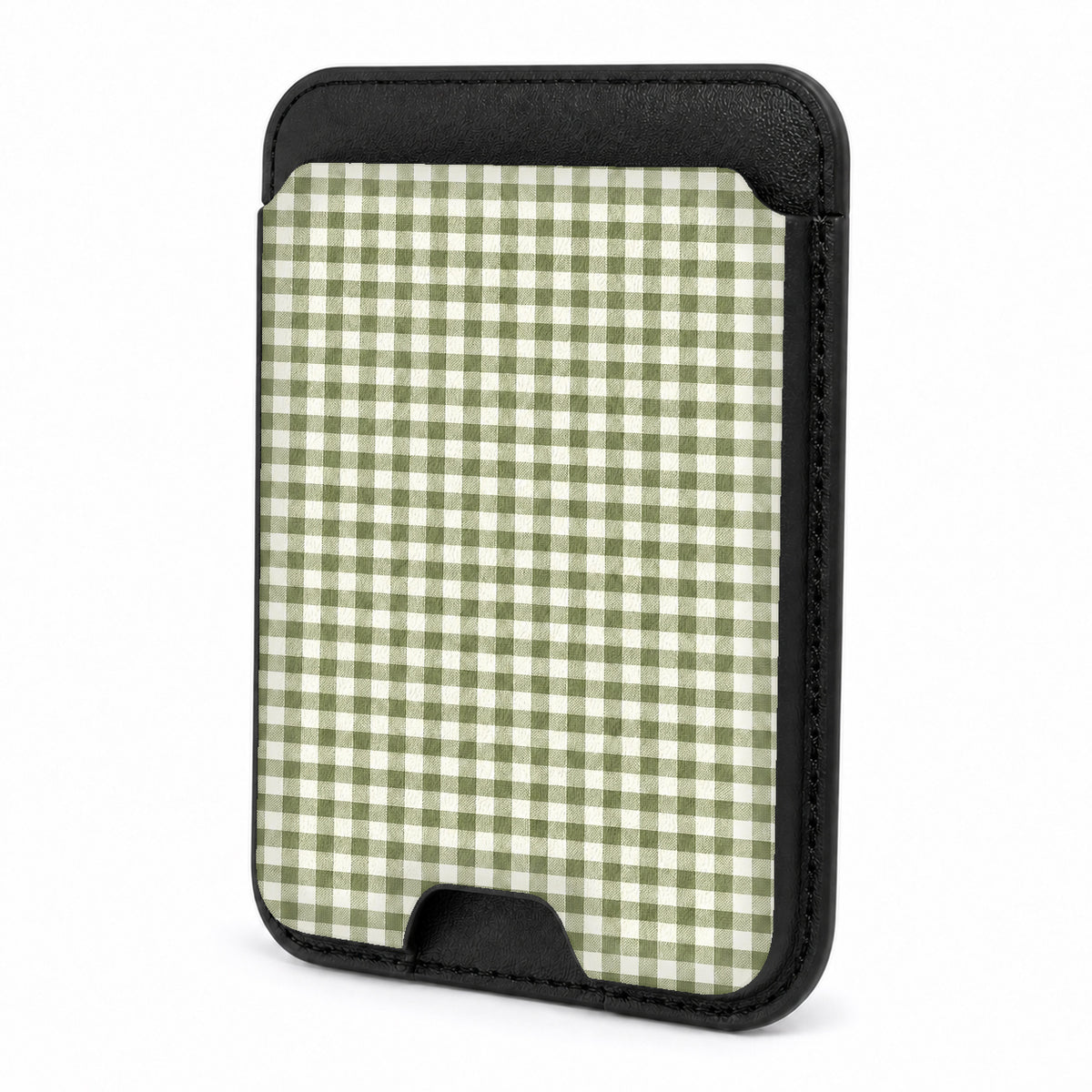 Olive Green and White Gingham MagSafe Card Holder