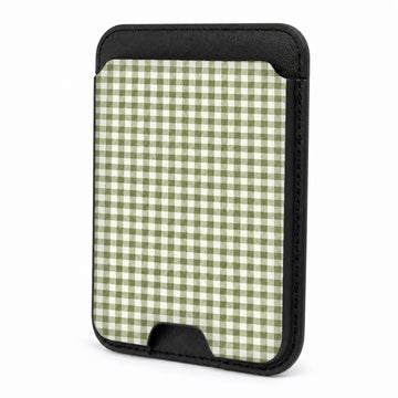 Olive Green and White Gingham MagSafe Card Holder, front view