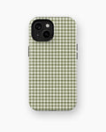 Olive Green and White Gingham MagSafe iPhone Tough Case, rear view, iPhone11-15 model image group