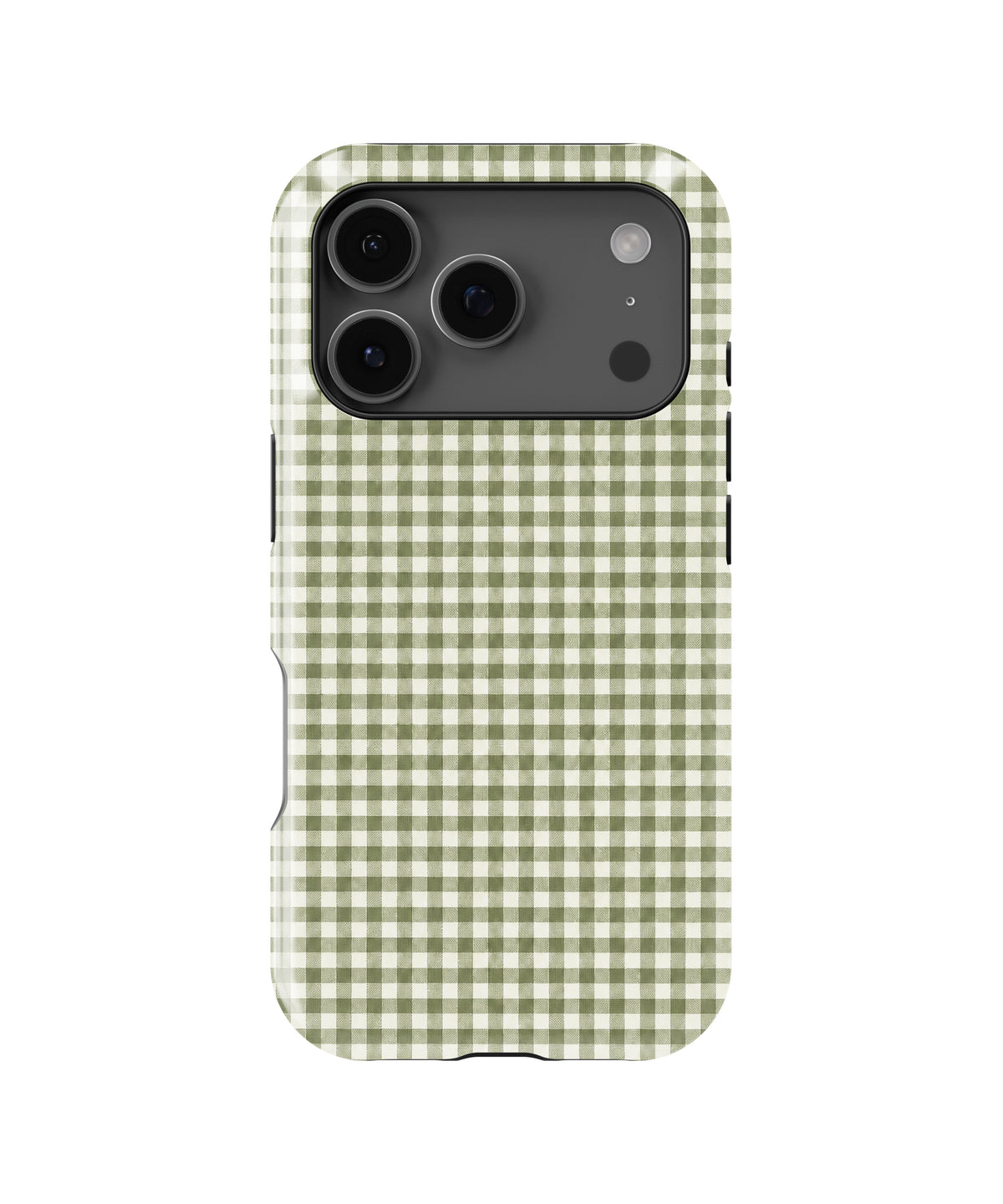 Olive Green and White Gingham MagSafe iPhone Tough Case, rear view, iPhone17-18Pro model image group