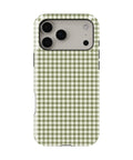 Olive Green and White Gingham MagSafe iPhone Tough Case, rear view, iPhone17-18ProMax model image group