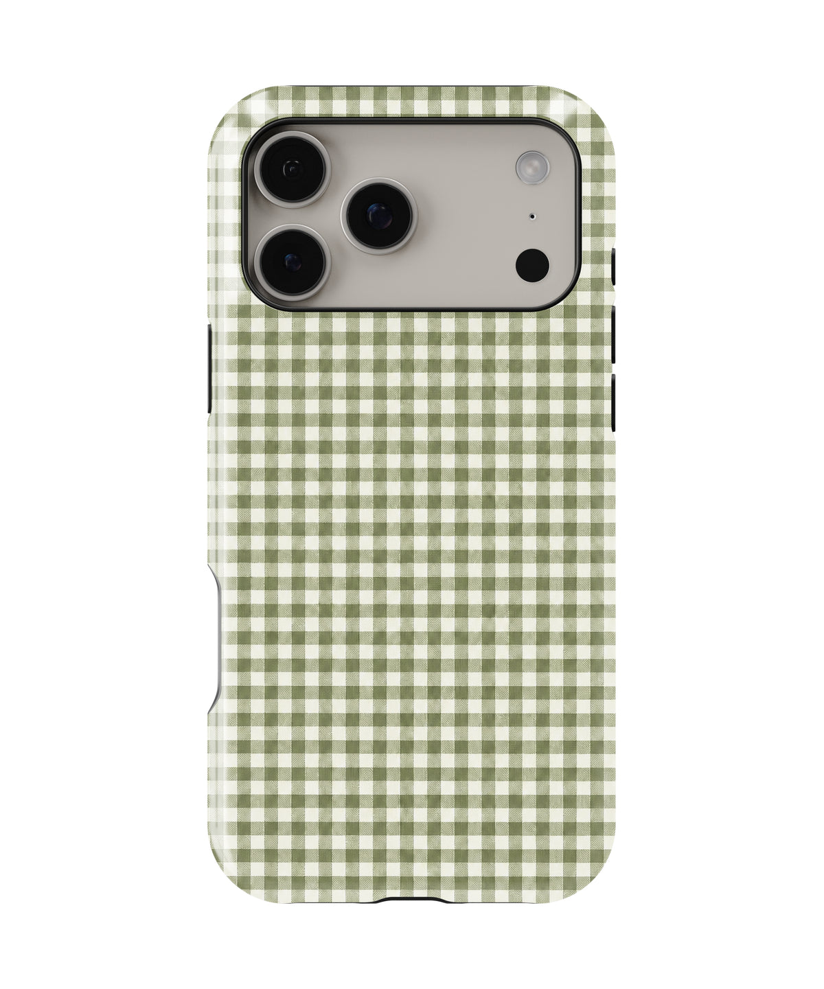 Olive Green and White Gingham MagSafe Tough Case – iPhone 18 Pro Max & iPhone 18 Pro | Custom Name