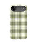 Olive Green and White Gingham MagSafe iPhone Tough Case, rear view, iPhone17Air model image group