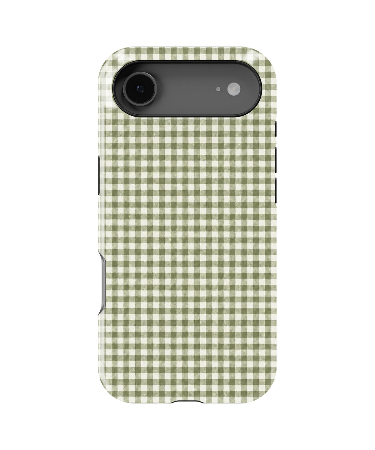 Olive Green and White Gingham MagSafe iPhone Tough Case, rear view, iPhone17Air model image group