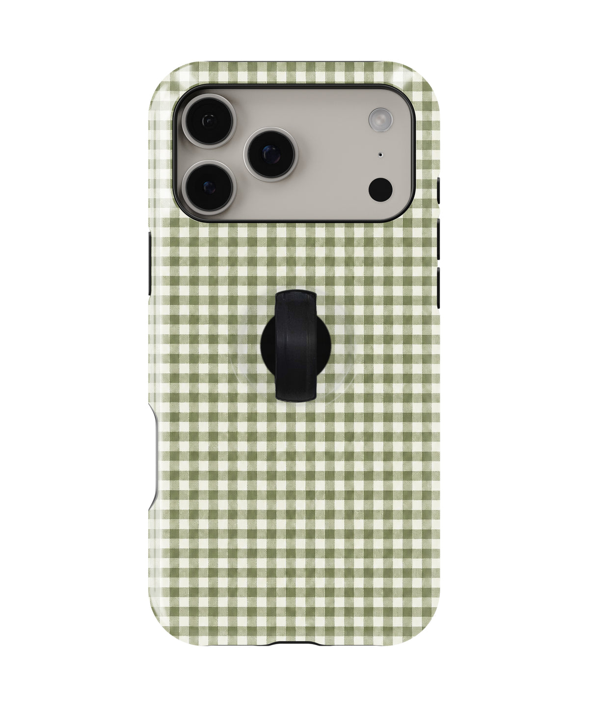 Olive Green and White Gingham MagSafe Loop Case – iPhone 18 Pro Max & iPhone 18 Pro | Kickstand