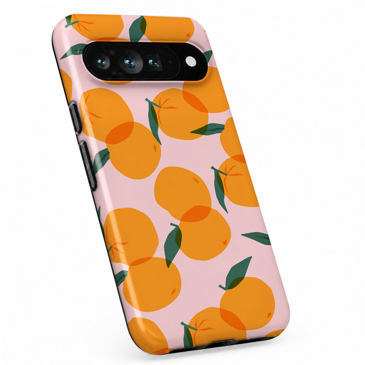 Orange Fruit on Pink Google Pixel case with decorative patterned artwork