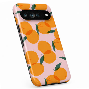 Orange Fruit on Pink Google Pixel case with decorative patterned artwork