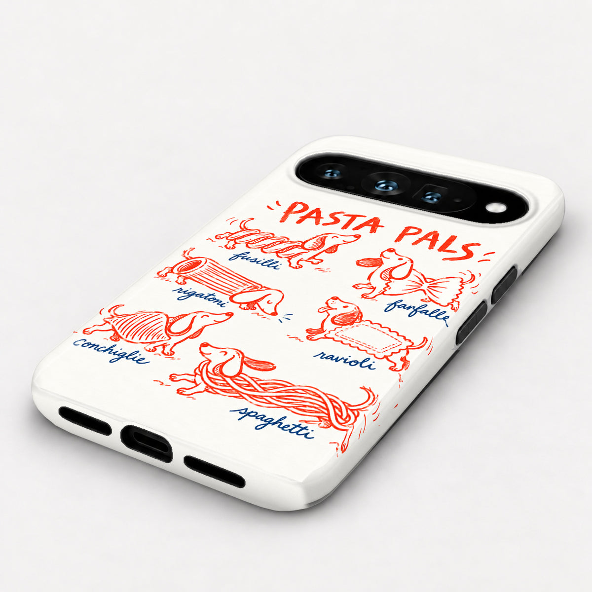 Pasta Pals Dachshund Doodles Google Pixel Case - angled bottom view
