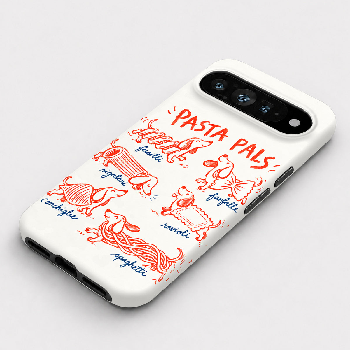 Pasta Pals Dachshund Doodles Google Pixel Case - flat angled view