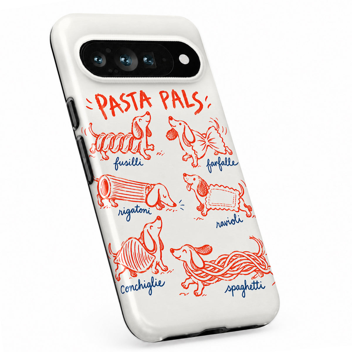 Pasta Pals Dachshund Doodles Google Pixel Case - standing angled view
