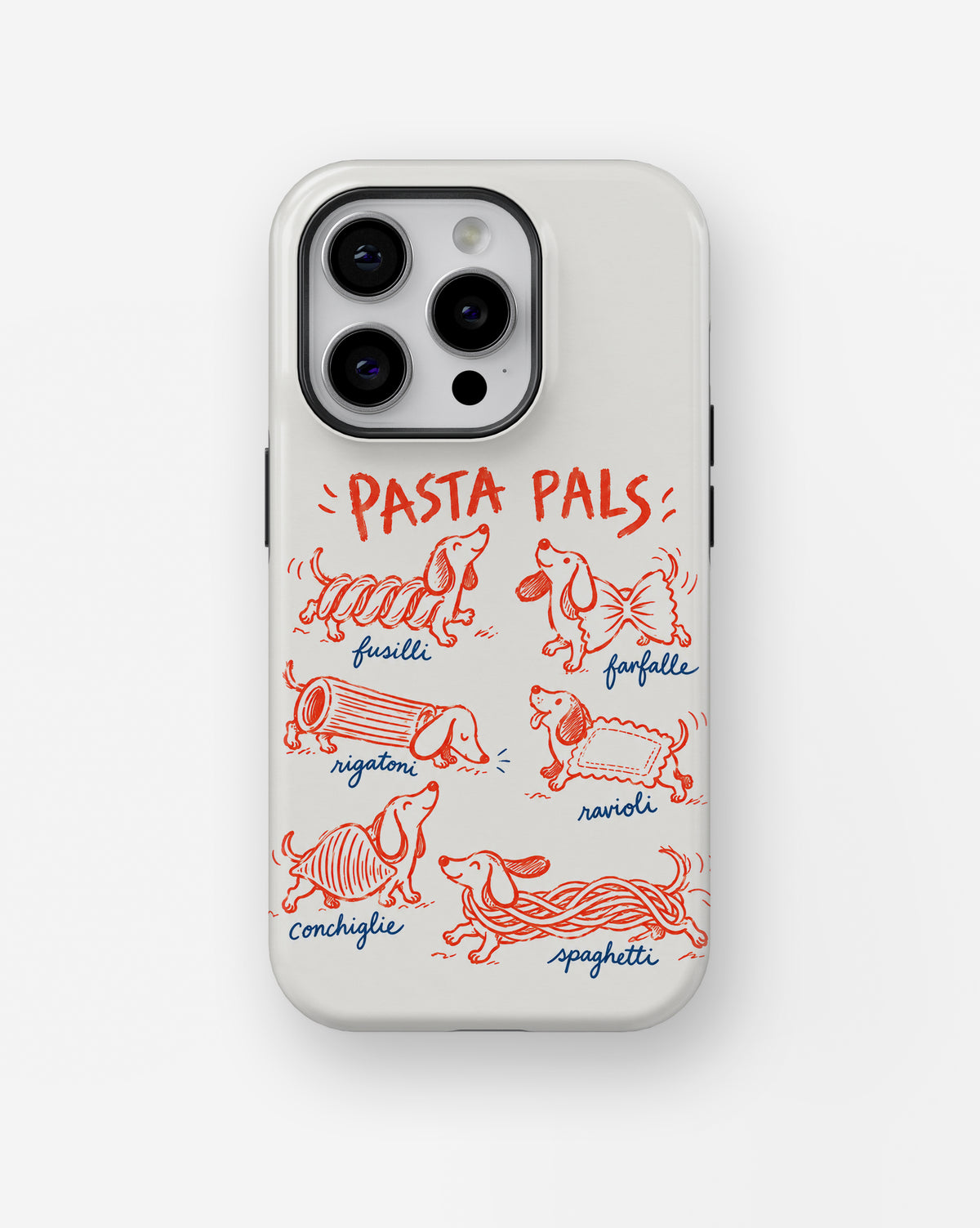 Pasta Pals Dachshund Doodles MagSafe iPhone Tough Case, rear view, iPhone11-16Pro model image group