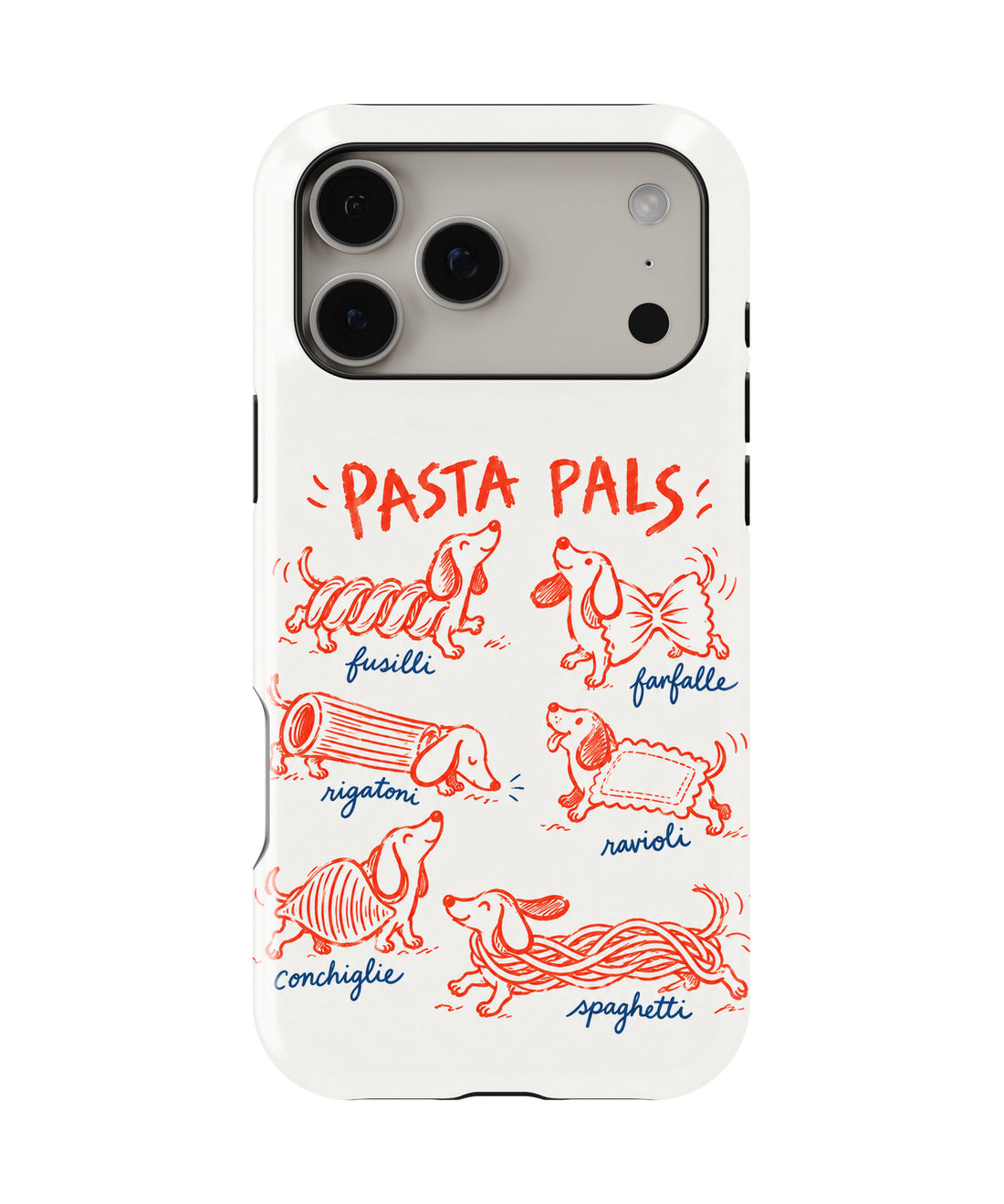 Pasta Pals Dachshund Doodles MagSafe iPhone Tough Case, rear view, iPhone17-18ProMax model image group