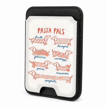 Pasta Pals Dachshund Noodle Chart MagSafe Card Holder, front view with complete card-holder artwork