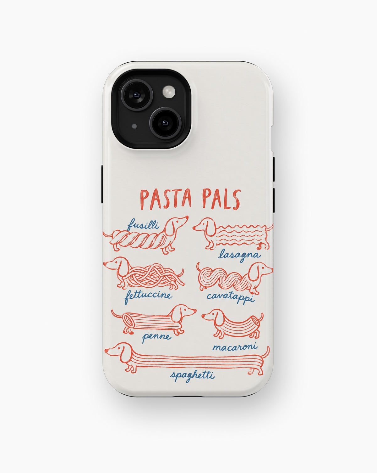 Pasta Pals Dachshund Noodle Chart MagSafe iPhone Tough Case, rear view, iPhone11-15 model image group