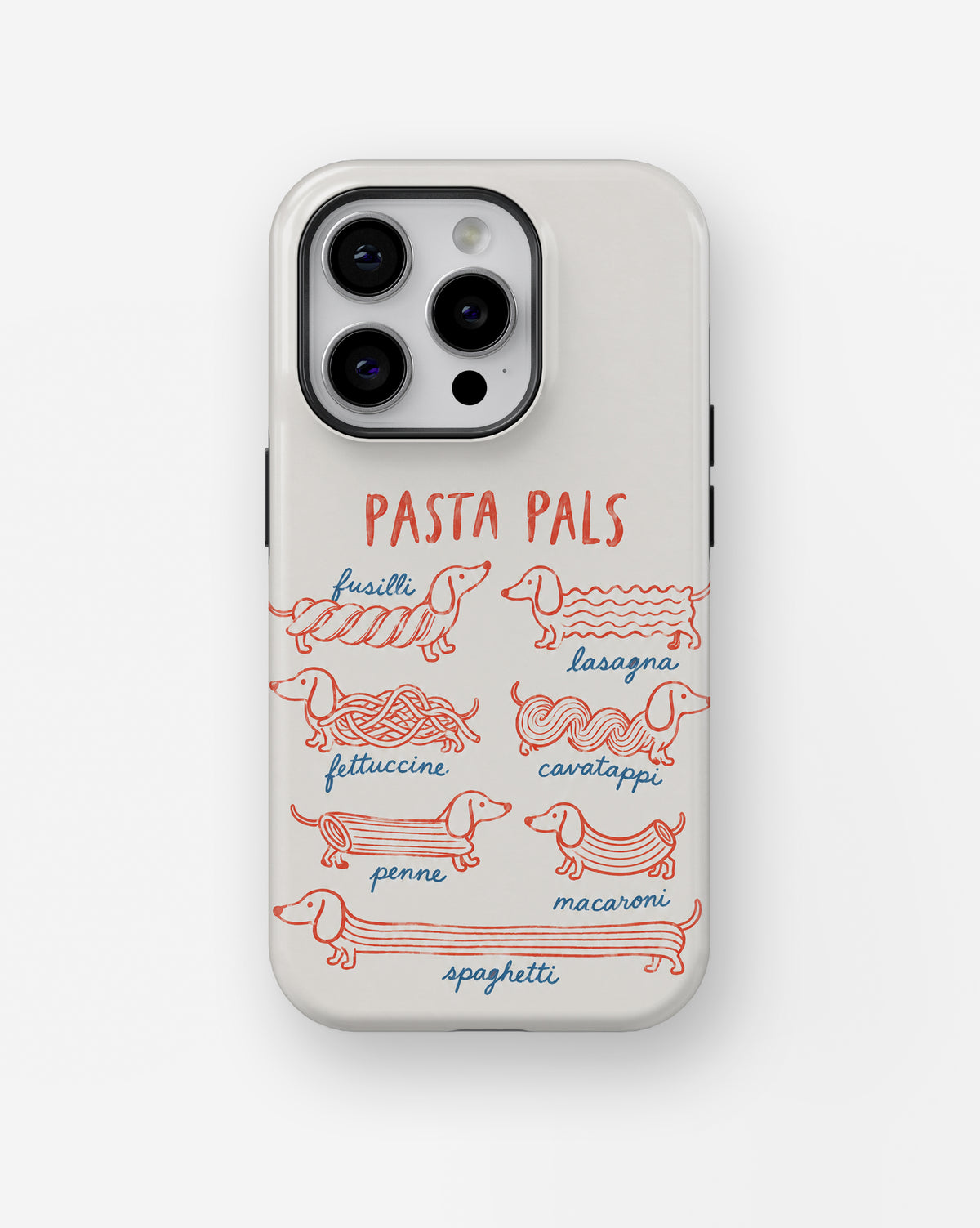 Pasta Pals Dachshund Noodle Chart MagSafe iPhone Tough Case, rear view, iPhone11-16Pro model image group