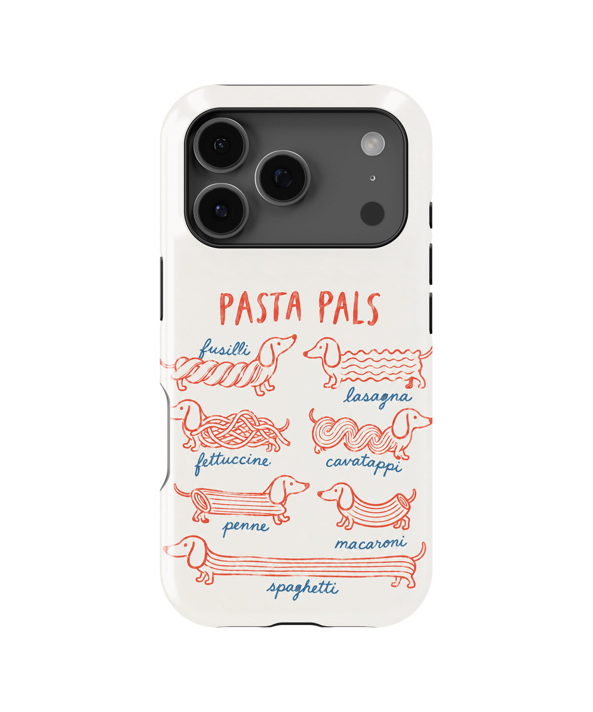 Pasta Pals Dachshund Noodle Chart MagSafe iPhone Tough Case, rear view, iPhone17-18Pro model image group