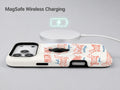 Pasta Pals Dachshund Noodle Chart MagSafe Loop Case, shown with a MagSafe wireless charger