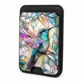 Front view of the Pastel Butterfly Stained Glass MagSafe card holder on a white background