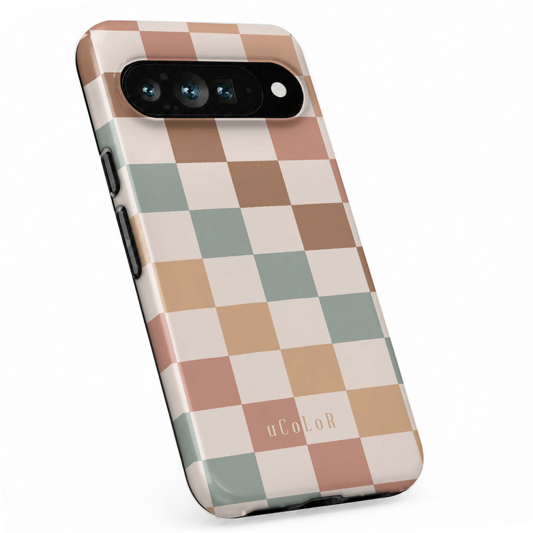 Pastel Multicolor Checkerboard Google Pixel case with repeating checkerboard blocks