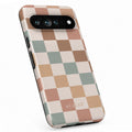 Pastel Multicolor Checkerboard Google Pixel case with repeating checkerboard blocks
