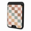 Front view of the Pastel Multicolor Checkerboard MagSafe card holder on a white background