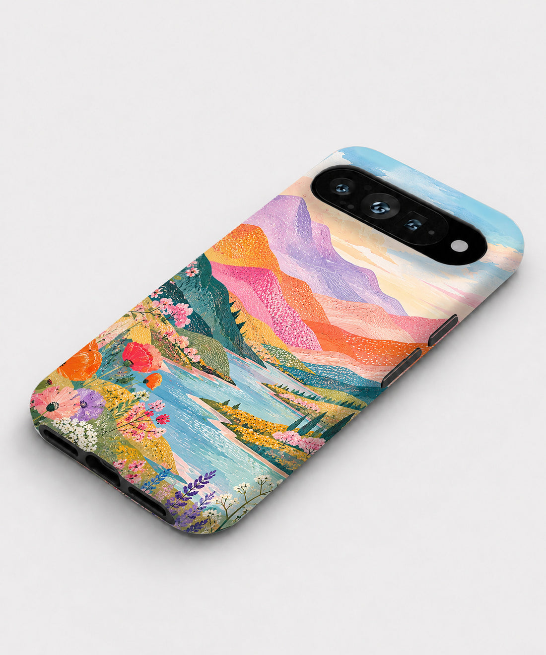 Pastel Painted Meadow Landscape Google Pixel case with illustrated scenic artwork