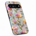 Pastel Tulip Stained Glass Google Pixel case with botanical flowers and leaves