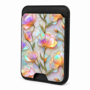 Front view of the Pastel Tulip Stained Glass MagSafe card holder on a white background
