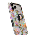 Pastel Tulip Stained Glass MagSafe Loop iPhone case with built-in finger loop open