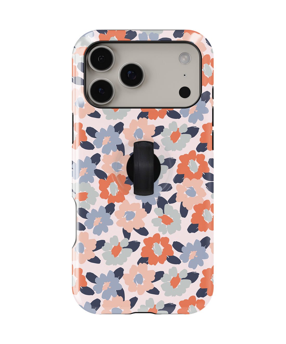 Peach Blue Abstract Leopard MagSafe Loop iPhone Case with built-in finger loop closed