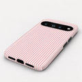 Pink and White Pinstripe Google Pixel Case - angled bottom view