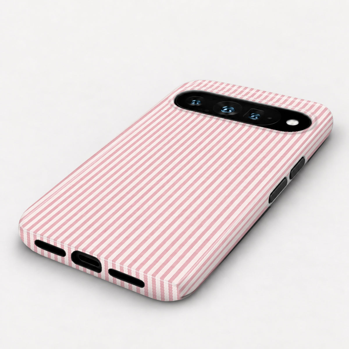 Pink and White Pinstripe Google Pixel Case - angled bottom view