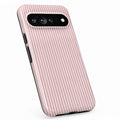 Pink and White Pinstripe Google Pixel Case - standing angled view