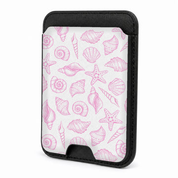 Front view of the Pink Coastal Seashell MagSafe card holder on a white background