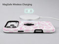 Pink Coastal Seashell MagSafe Loop iPhone Case shown with a MagSafe-compatible wireless charger attached