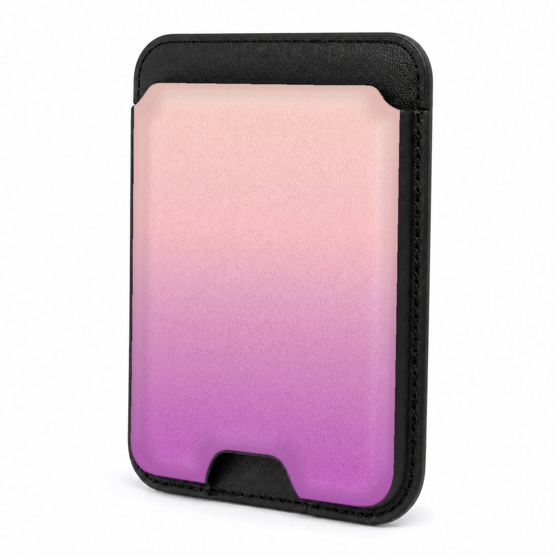 Front view of the Pink Purple Ombre Gradient MagSafe card holder on a white background