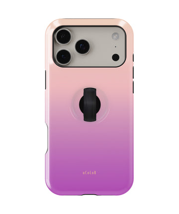 Pink Purple Ombre Gradient MagSafe Loop iPhone Case with built-in finger loop closed