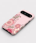 Pink Retro Doodle Floral Google Pixel case front view