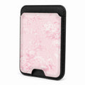 Front view of the Pink Toile Floral MagSafe card holder on a white background