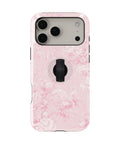 Pink Toile Floral MagSafe Loop iPhone Case with built-in finger loop closed