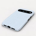 Powder Blue and White Pinstripe Google Pixel Case - angled bottom view