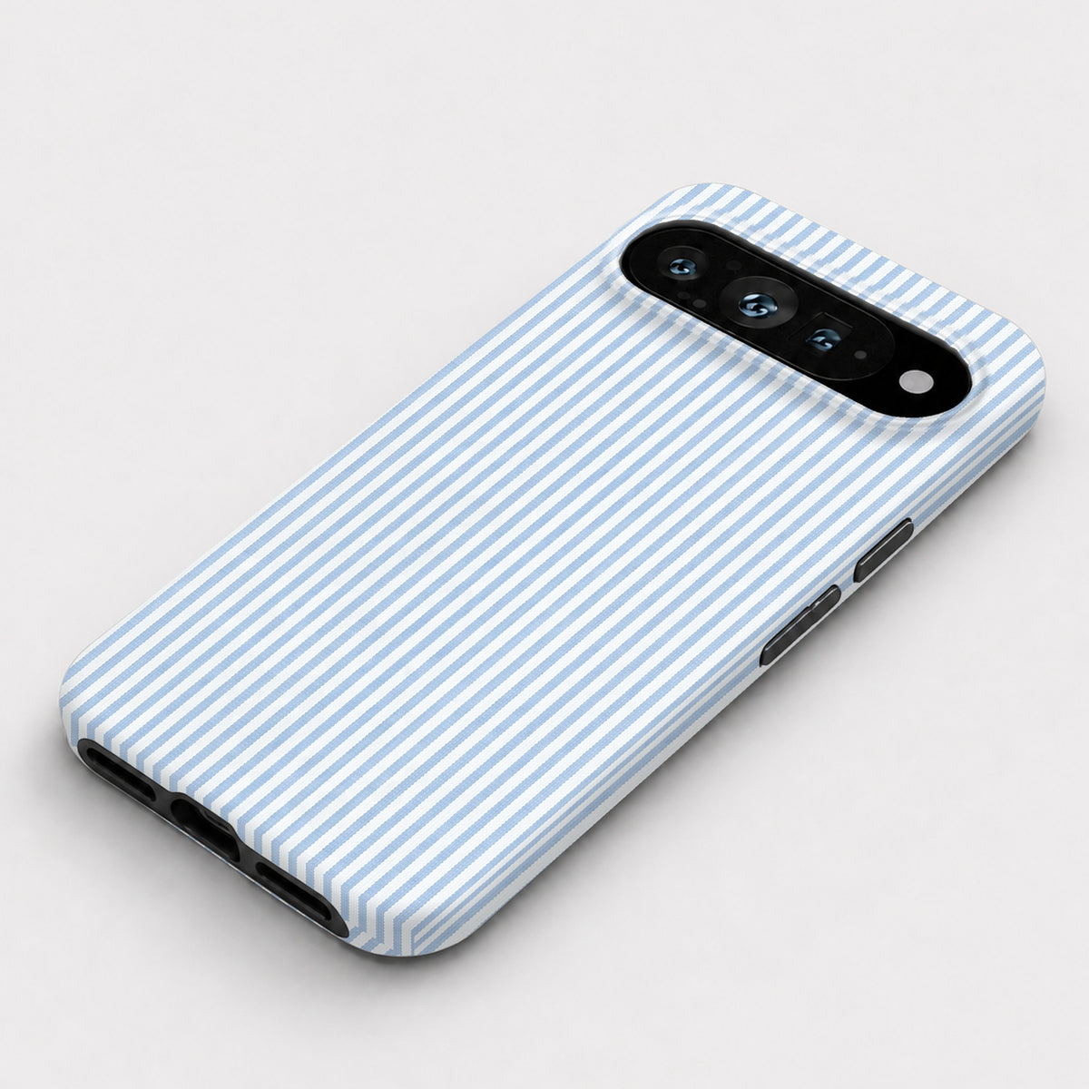 Powder Blue and White Pinstripe Google Pixel Case - flat angled view