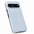 Powder Blue and White Pinstripe Google Pixel Case - standing angled view